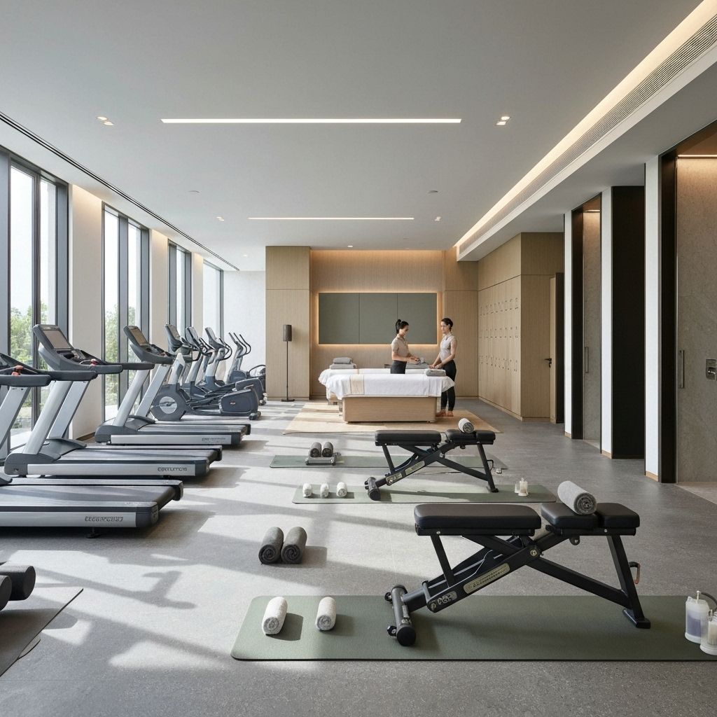 Modern luxury spa and wellness center with contemporary fitness equipment and relaxation areas